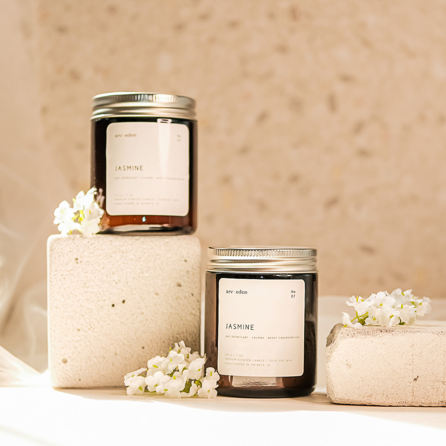 Jasmine Premium Scented Candle 100% soy wax | Lilin aroma terapi