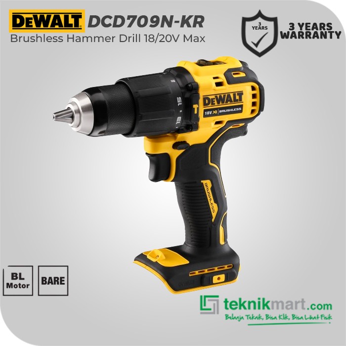 Dewalt Brushless Hammer Drill / Bor Tembok Baterai 18/20V max 13mm DCD709N-KR (Unit Only)