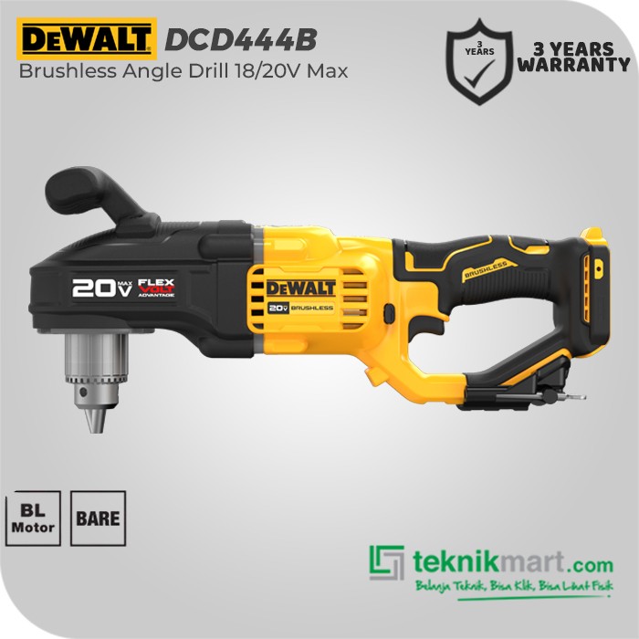 Dewalt Brushless Angle Drill / Mesin Bor Baterai 18/20V Max 13mm DCD444B (Unit Only)