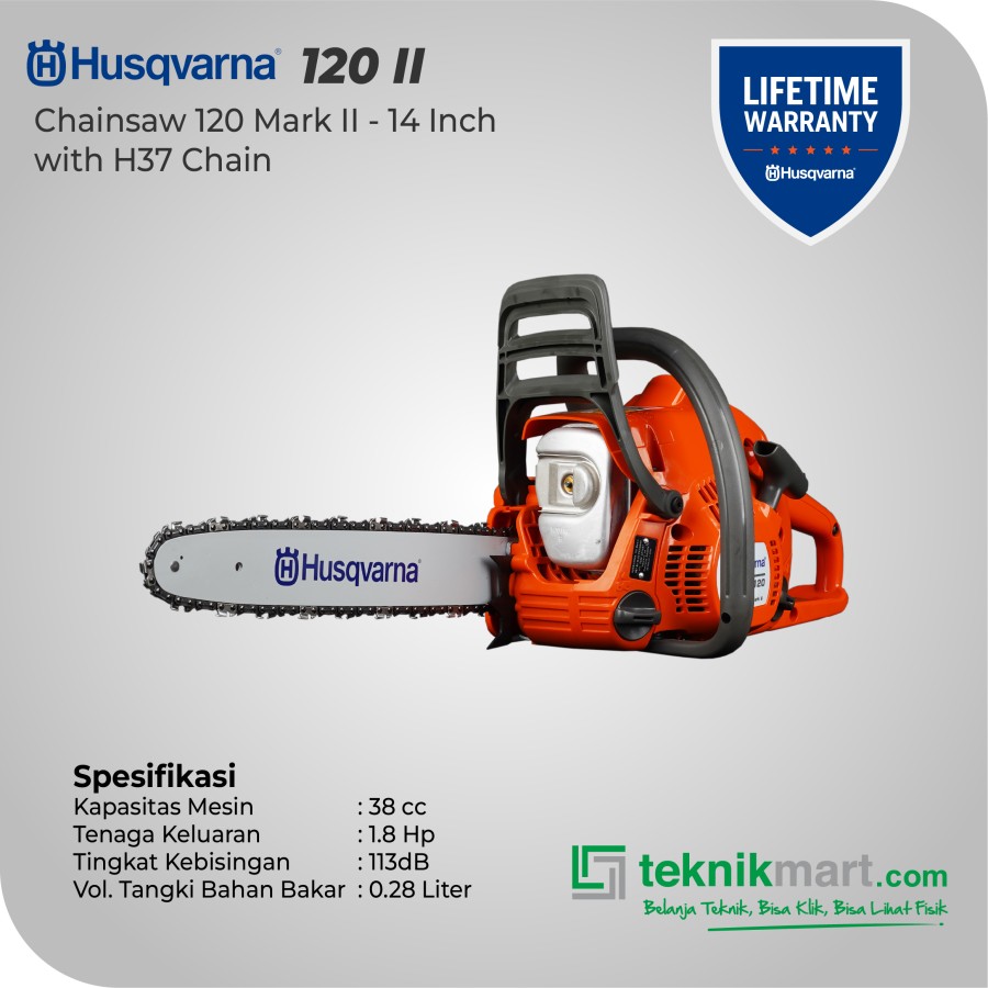 Husqvarna 120 Mark II - 14 Inch Chainsaw with H37 Chain / Mesin Potong Kayu 14 Inch