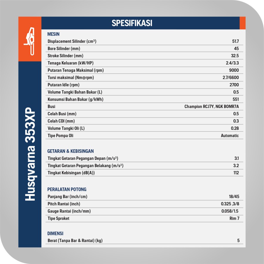 Husqvarna 353XP - 18 Inch Chainsaw / Mesin Potong Kayu 18 Inch