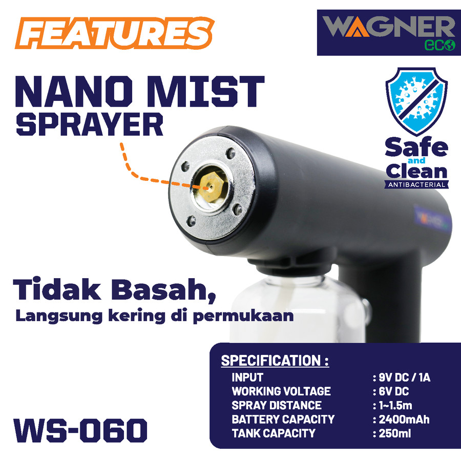 WagnerEco WS-060 Cordless Nano Spray Gun With UV Lighting - Hitam