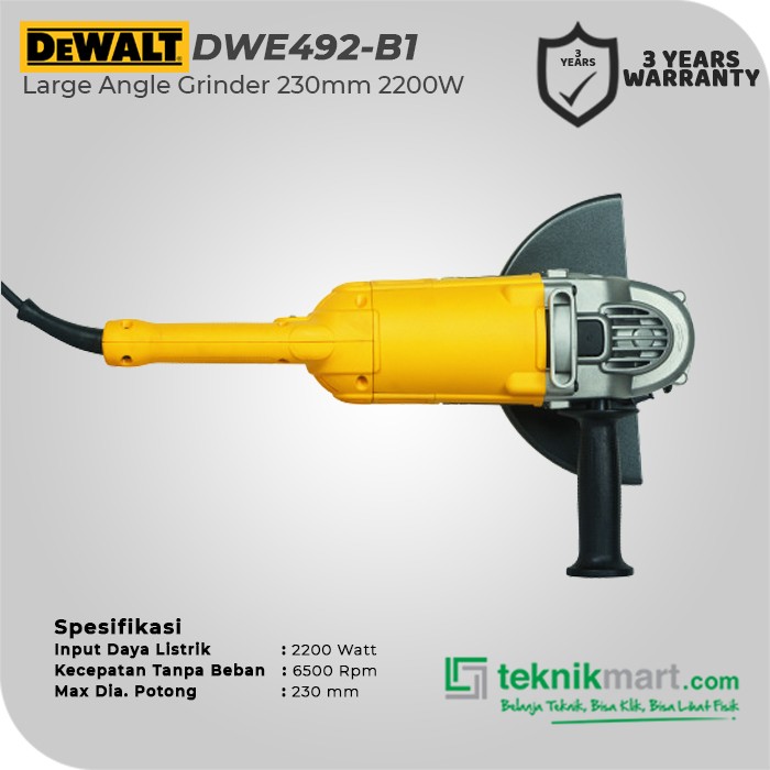 Dewalt Large Angle Grinder / Gerinda Tangan Listrik 230mm 2200Watt DWE492