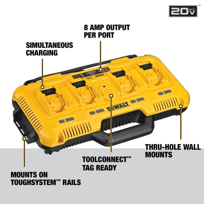 Dewalt Fast Charger 4-Port / Pengisi Daya Baterai 8A 12V/20V/60V Max DCB104-QW