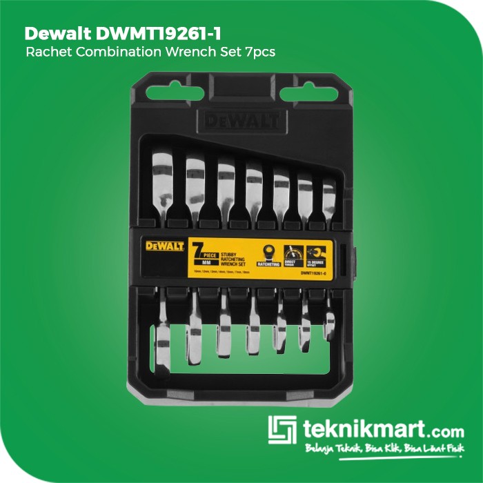 Dewalt Stubby Ratchet Combination Wrench Set / Kunci Ring Pas Set 7pcs DWMT19261-0