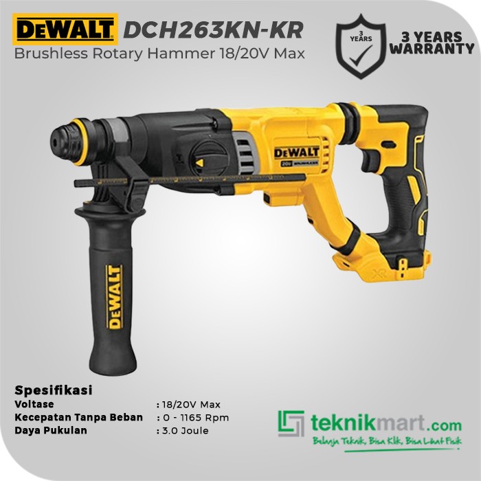Dewalt Brushless Rotary Hammer / Bor Beton Baterai 18/20V Max DCH263KN-KR (Unit Only)