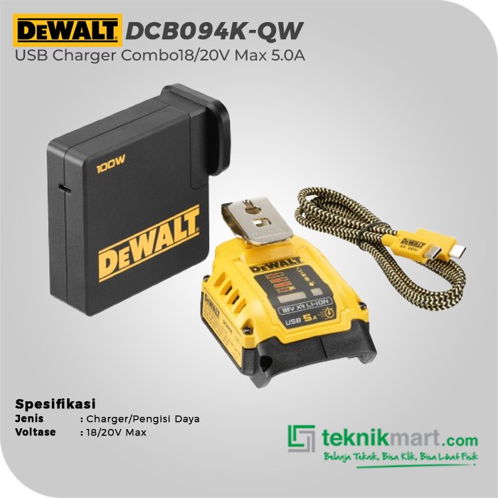 Dewalt Usb Charger / Pengisi Daya Baterai 18/20V Max 5.0A DCB094K-QW