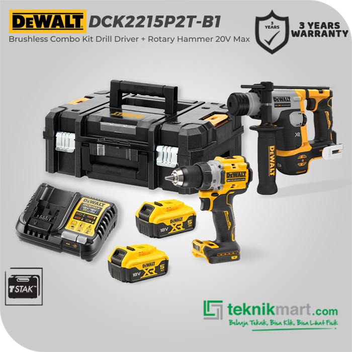 Dewalt Brushless Combo Kit Drill Driver (DCD800) + Rotary Hammer (DCH172) 18/20V Max DCK2215P2T-B1