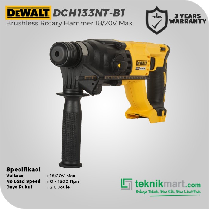 Dewalt Brushless Rotary Hammer / Bor Beton Baterai 18/20V Max DCH133NT-B1 (Unit Only)