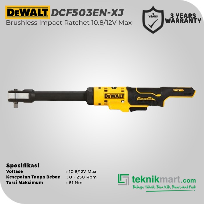 Dewalt Brushless Impact Ratchet 10.8/12V Max SQ 3/8" DCF503EN-XJ (Unit Only)