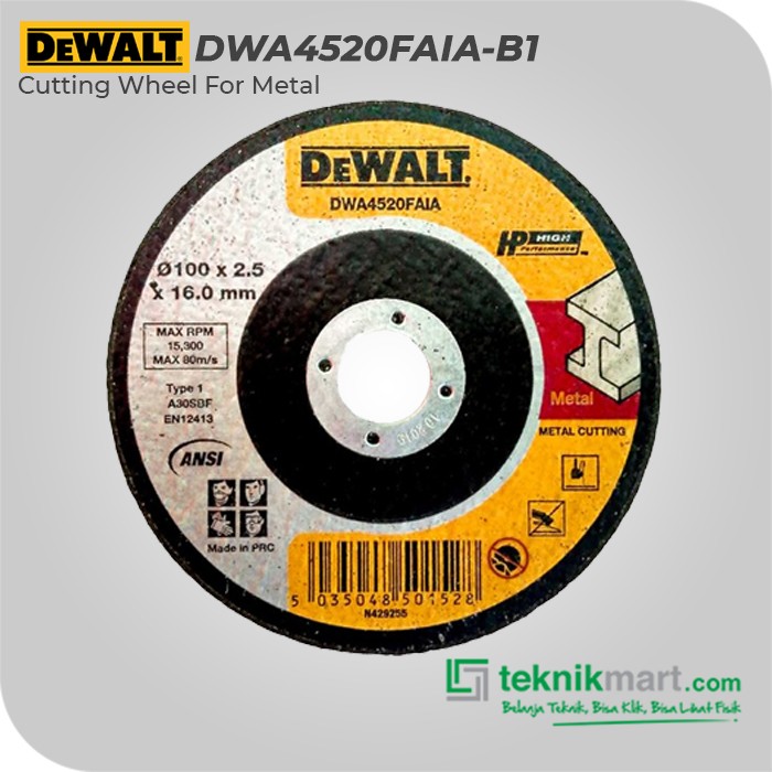 Dewalt Mata Gerinda Potong untuk Besi 100x16x2.5mm DWA4520FAIA