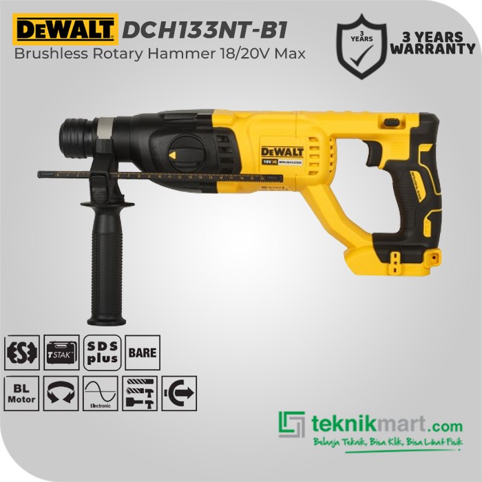 Dewalt Brushless Rotary Hammer / Bor Beton Baterai 18/20V Max DCH133NT-B1 (Unit Only)