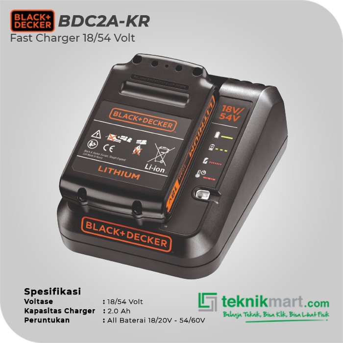 Black+Decker Fast Charger / Pengisi Daya Baterai 18/54 Volt BDC2A-KR