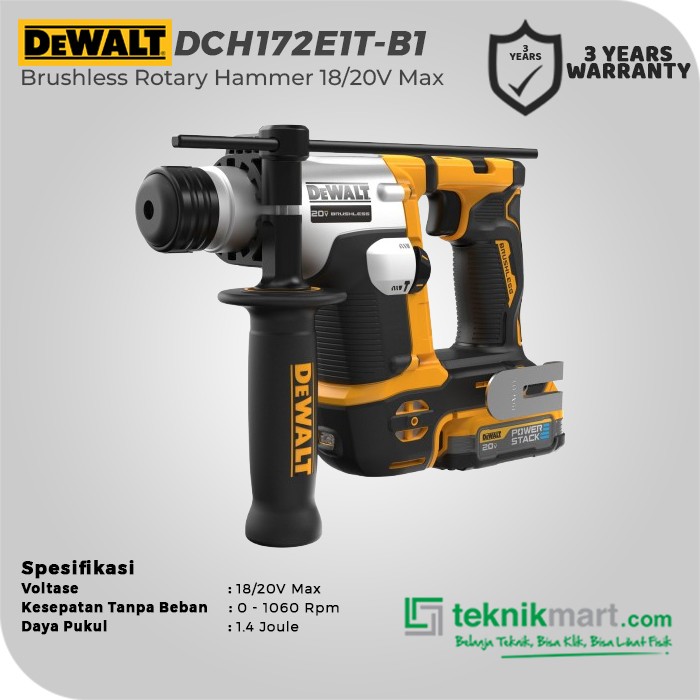 Dewalt Brushless Rotary Hammer / Bor Beton Baterai 18/20V Max DCH172E1T-B1