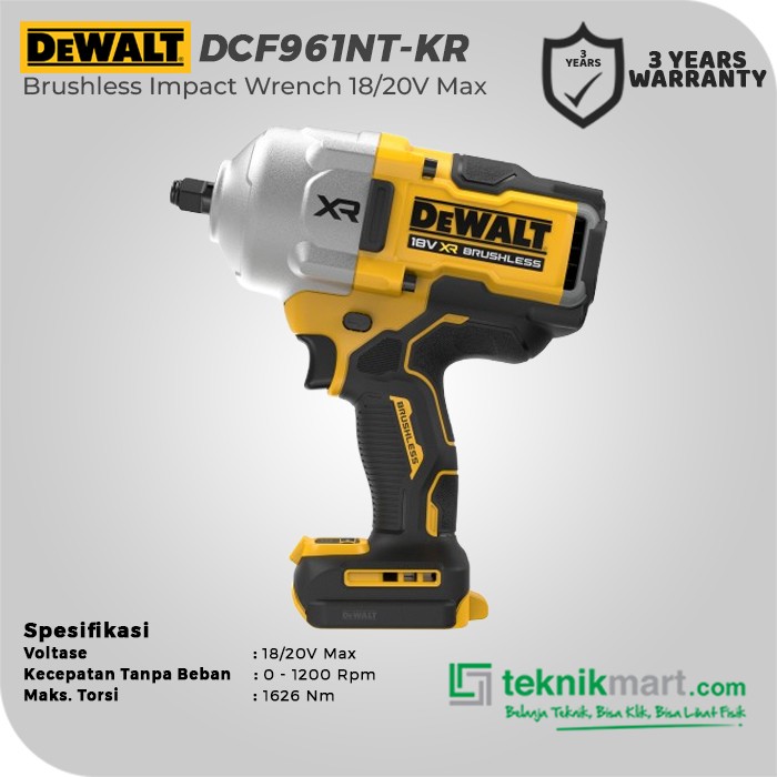 Dewalt Brushless Impact Wrench / Kunci Impact Baterai 18/20V Max DCF961NT-KR (Unit Only)