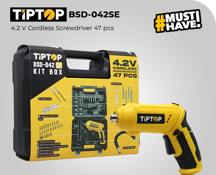 Tip Top BSD-042SE 4.2V Cordless Screwdriver With ACC 47pcs + Kit Box