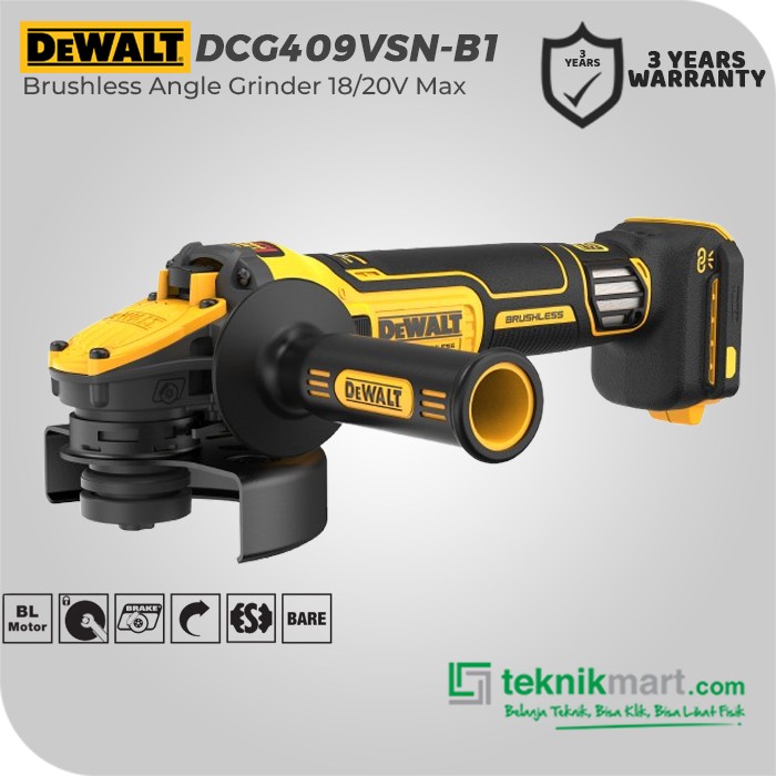Dewalt Brushless Angle Grinder / Gerinda Tangan Baterai 18/20V Max 4"/100mm DCG409VSN-B1 (Unit Only)