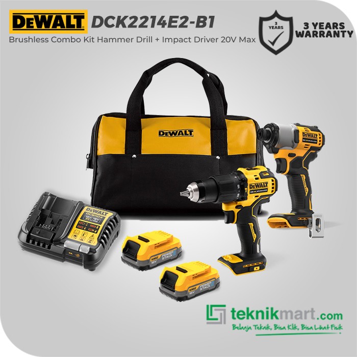Dewalt Brushless Combo Kit Hammer Drill (DCD709) + Impact Driver (DCF840) 18/20V Max DCK2214E2-B1