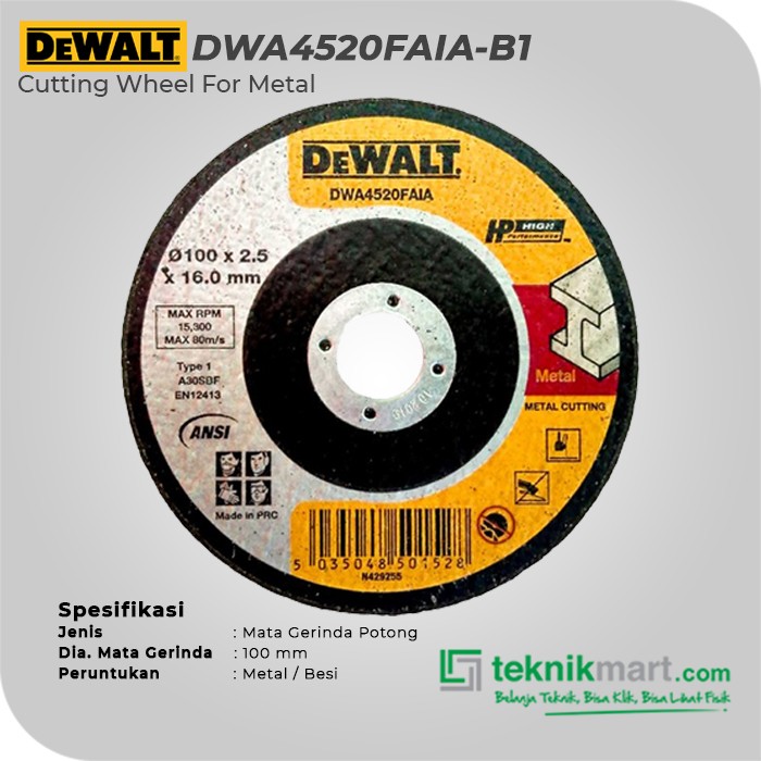 Dewalt Mata Gerinda Potong untuk Besi 100x16x2.5mm DWA4520FAIA