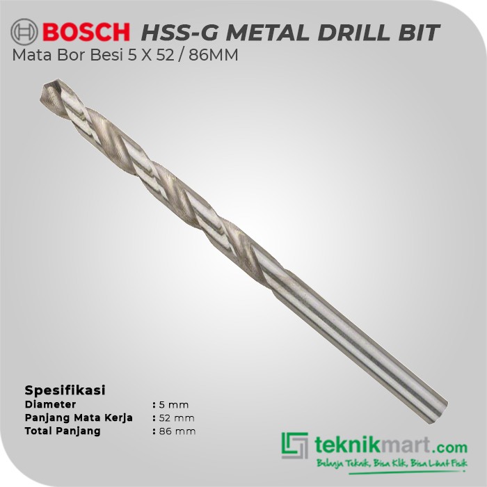 Bosch HSS-G Metal Drill Bit / Mata Bor Besi 5 X 52 / 86MM (2608585922)