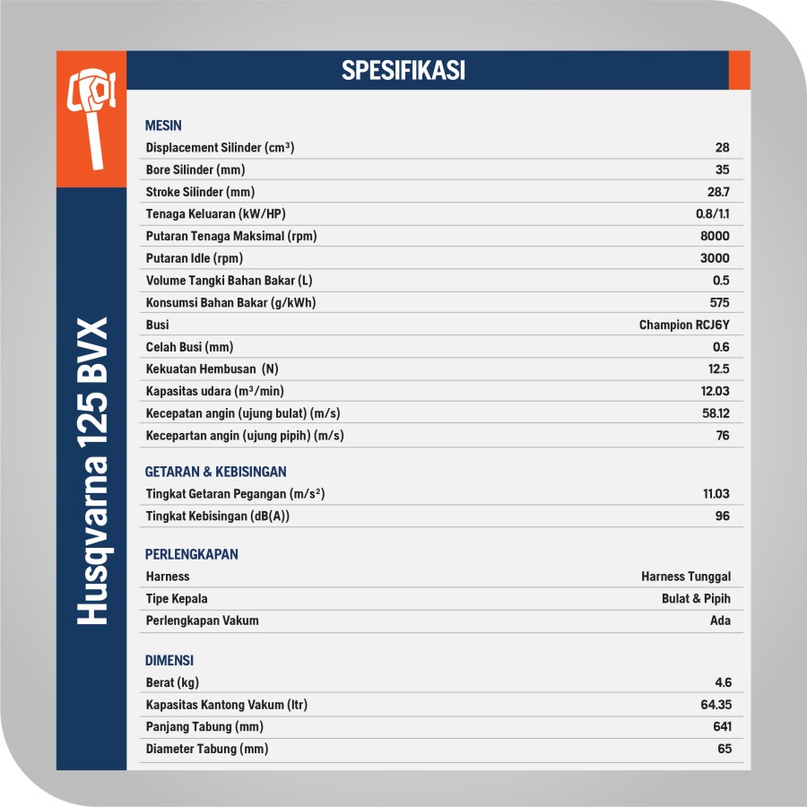 Husqvarna 125BVX Blower Vacuum / Mesin Peniup & Hisap