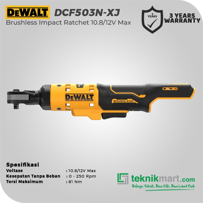 Dewalt Brushless Impact Ratchet 10.8/12V Max SQ 3/8" DCF503N-XJ (Unit Only)