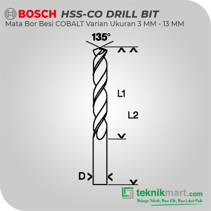 Bosch Metal Drill Bit HSS-CO / Mata Bor Besi COBALT 3MM - 13MM