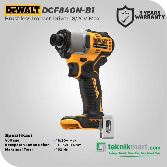 Dewalt Brushless Impact Driver / Obeng Impact Baterai 18/20V Max DCF840N-B1 (Unit Only)