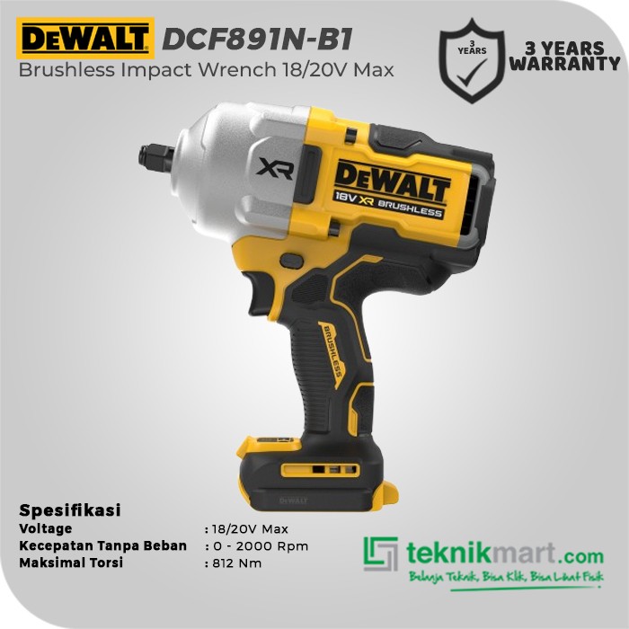 Dewalt Brushless Impact Wrench / Kunci Impact Baterai 18/20V Max DCF891N-B1 (Unit Only)