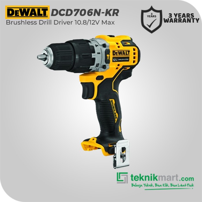 Dewalt Brushless Hammer Drill Driver / Bor Tembok Baterai 10.8/12V Max DCD706N-KR (Unit Only)