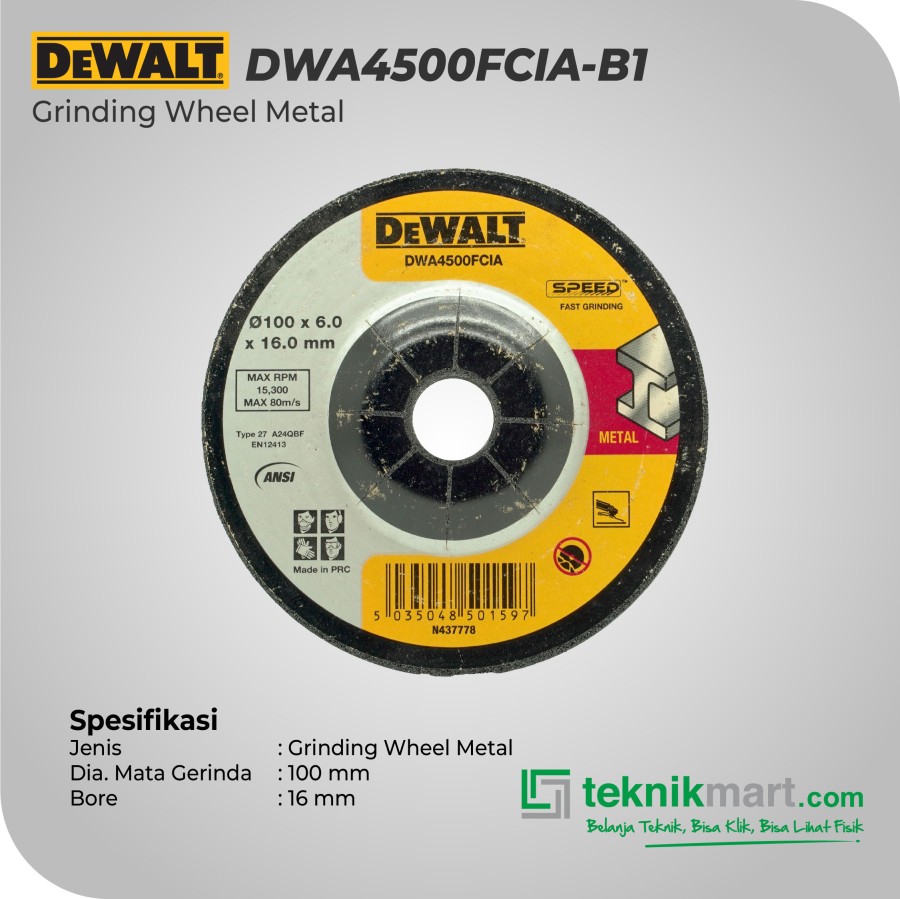 Dewalt Grinding Wheel/Mata Gerinda untuk Metal 100x6x16mm DWA4500FCIA