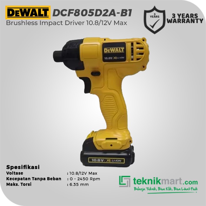 Dewalt Brushless Impact Driver / Obeng Impact Baterai 10.8/12V Max DCF805D2A-B1