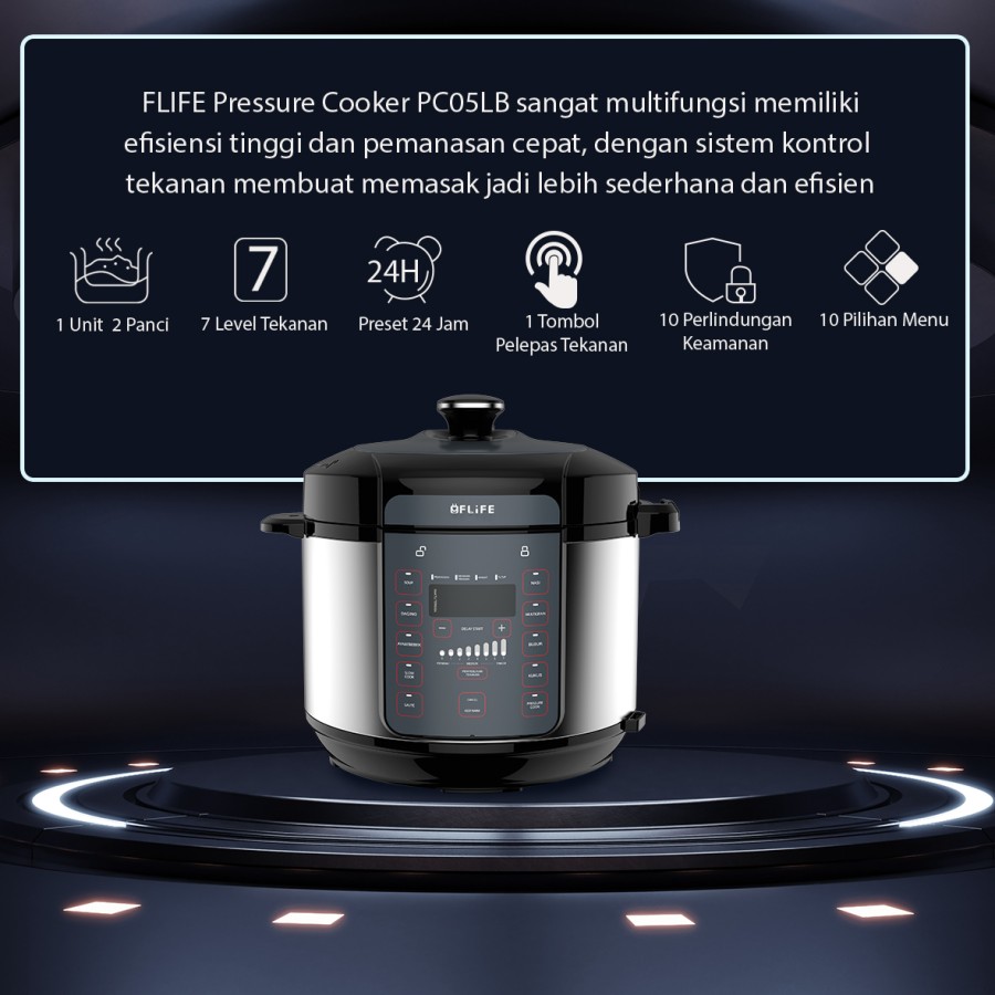 FLIFE Elektronik Pressure Cooker - Panci Presto 5 L - Super Low Watt