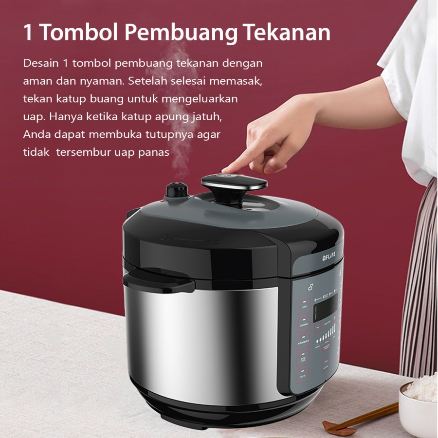 FLIFE Elektronik Pressure Cooker - Panci Presto 5 L - Super Low Watt