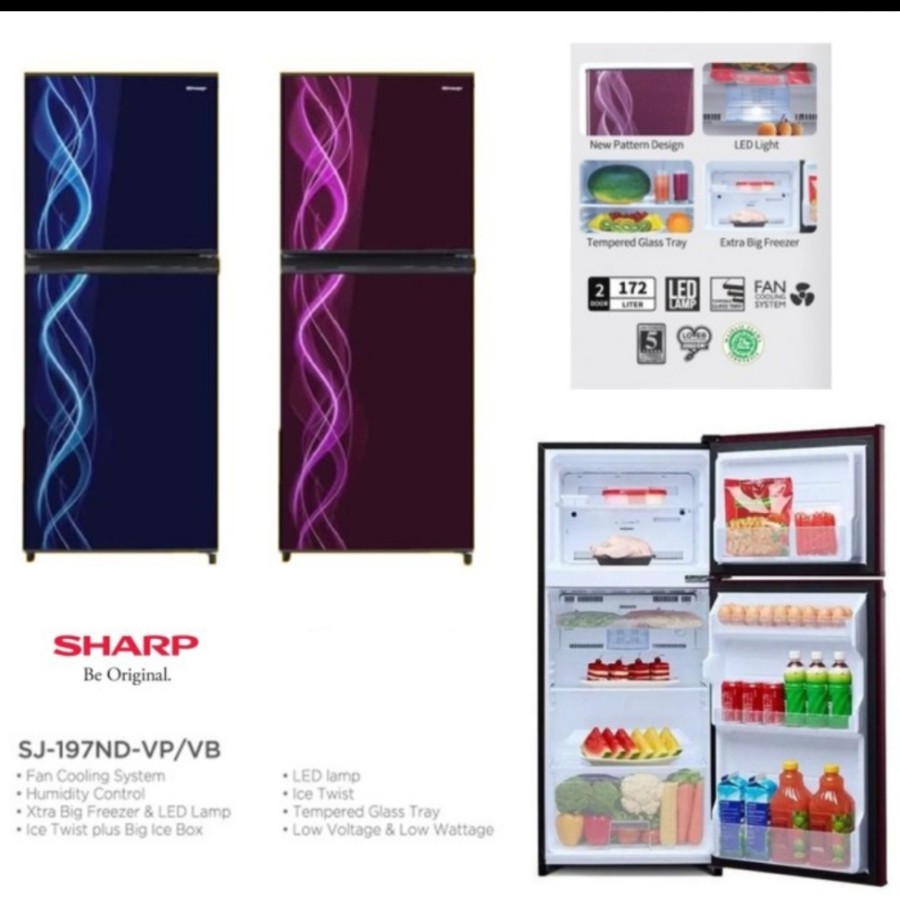 kulkas Sharp 2 pintu no FROST SJ 197 nd garansi resmi 5 tahun series