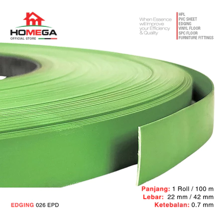 HOMEGA PVC Edging- Pelapis Meja PVC - Tekstur Spring Green - Ukuran 22 mm / 42 mm - Kemasan 1 Roll / 100 m