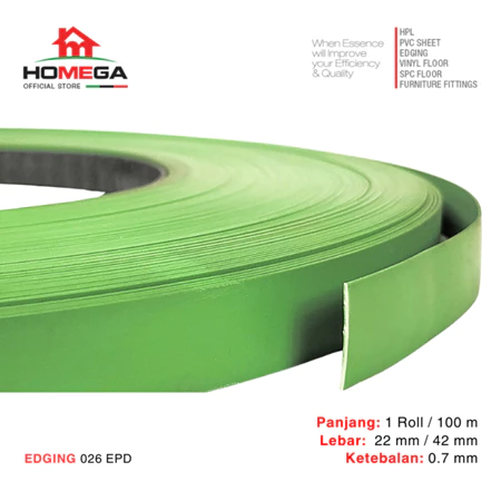 HOMEGA PVC Edging- Pelapis Meja PVC - Tekstur Spring Green - Ukuran 22 mm / 42 mm - Kemasan 1 Roll / 100 m