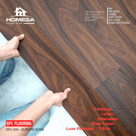 HOMEGA SPC Flooring - Lantai Kayu Parket Parkit Parquet Klik - Tekstur Wood Europe Rose - 1 Pcs