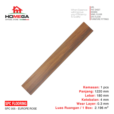 HOMEGA SPC Flooring - Lantai Kayu Parket Parkit Parquet Klik - Tekstur Wood Europe Rose - 1 Pcs