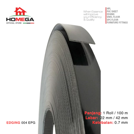 HOMEGA PVC Edging- Pelapis Meja PVC - Tekstur Black Glossy - Ukuran 22 mm / 42 mm - Kemasan 1 Roll / 100 