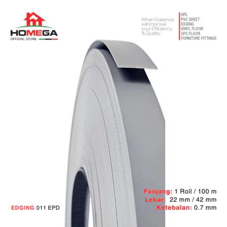 HOMEGA PVC Edging- Pelapis Meja PVC - Tekstur Ash Grey - Ukuran 22 mm / 42 mm - Kemasan 1 Roll / 100 m