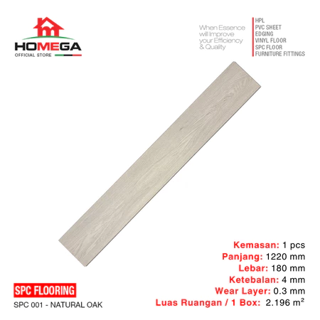 HOMEGA SPC Flooring - Lantai Kayu Parket Parkit Parquet Klik - Tekstur Wood Natural Oak - 1 Pcs