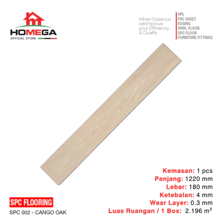 HOMEGA SPC Flooring - Lantai Kayu Parket Parkit Parquet Klik - Tekstur Wood Cango Oak - 1 Pcs