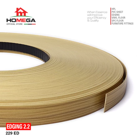 HOMEGA PVC Edging- Pelapis Meja PVC - Tekstur Powdered Teak - Ukuran 22 mm / 42 mm - Kemasan 1 Roll / 100 m