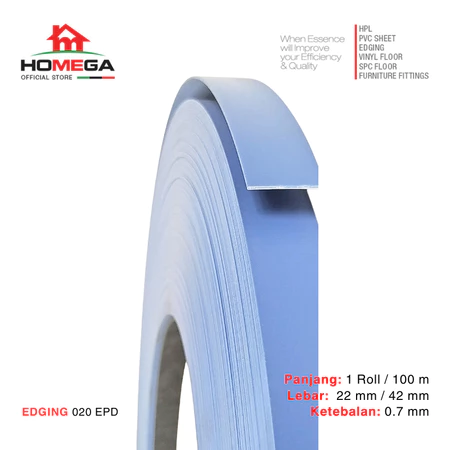 HOMEGA PVC Edging- Pelapis Meja PVC - Tekstur Baby Blue - Ukuran 22 mm / 42 mm - Kemasan 1 Roll / 100 m