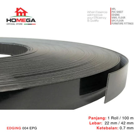 HOMEGA PVC Edging- Pelapis Meja PVC - Tekstur Black Glossy - Ukuran 22 mm / 42 mm - Kemasan 1 Roll / 100 