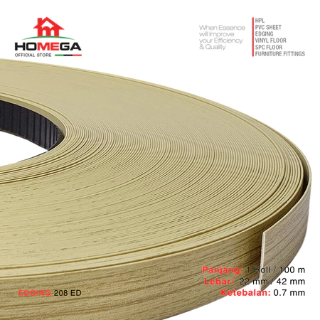 HOMEGA PVC Edging- Pelapis Meja PVC - Tekstur Scripture Teak - Ukuran 22 mm / 42 mm - Kemasan 1 Roll / 100 m