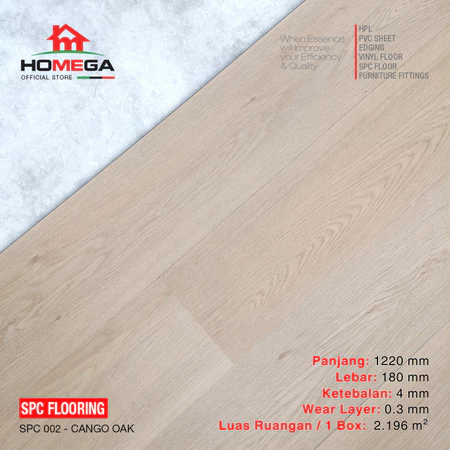 HOMEGA SPC Flooring - Lantai Kayu Parket Parkit Parquet Klik - Tekstur Wood Cango Oak - 1 Pcs