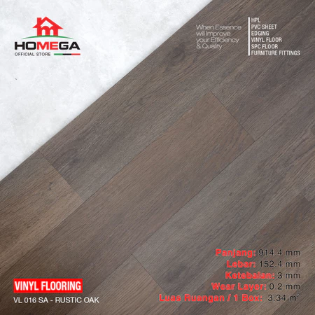 HOMEGA VINYL Flooring - Lantai Kayu Parket Parkit Parquet Stiker - Tekstur Wood Rustic Oak - 1 Pcs