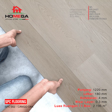 HOMEGA SPC Flooring - Lantai Kayu Parket Parkit Parquet Klik - Tekstur Wood Cango Oak - 1 Pcs